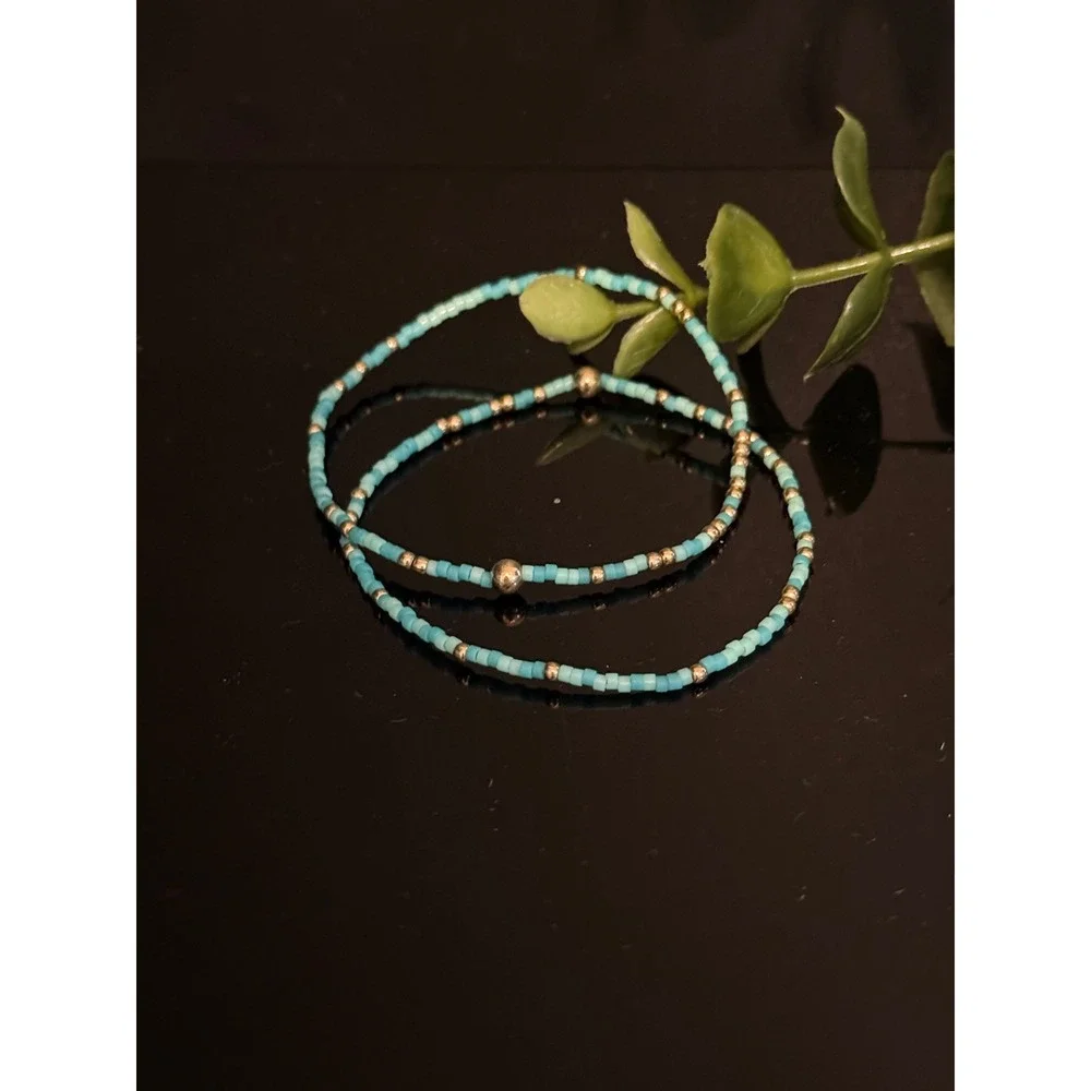 enewton Hope Unwritten Bracelet Set Turquoise Gold Filled Beaded Stretch 2pc